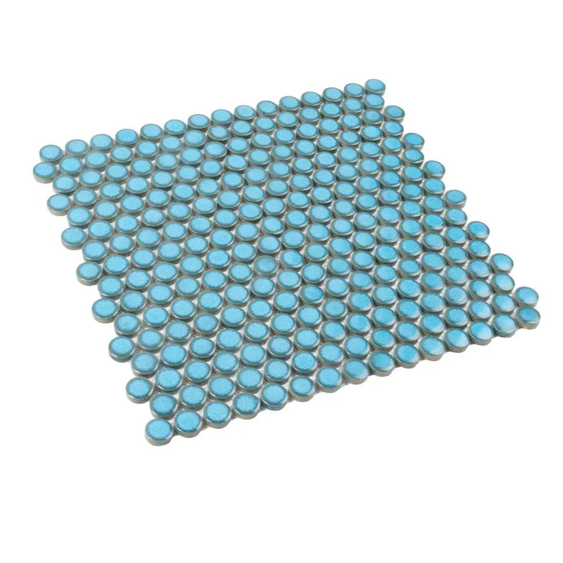 Sky Blue 12x12 Glossy Penny Round Porcelain Mosaic Tile (10 pack, 9.87 sq ft/case) by Apollo Tile