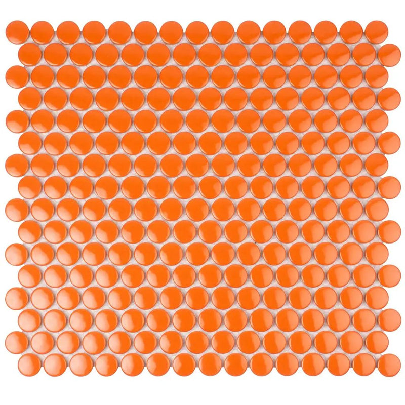 Orange 12x12 Glossy Penny Round Porcelain Mosaic Tile (10 pack, 9.87 sq ft/case) by Apollo Tile