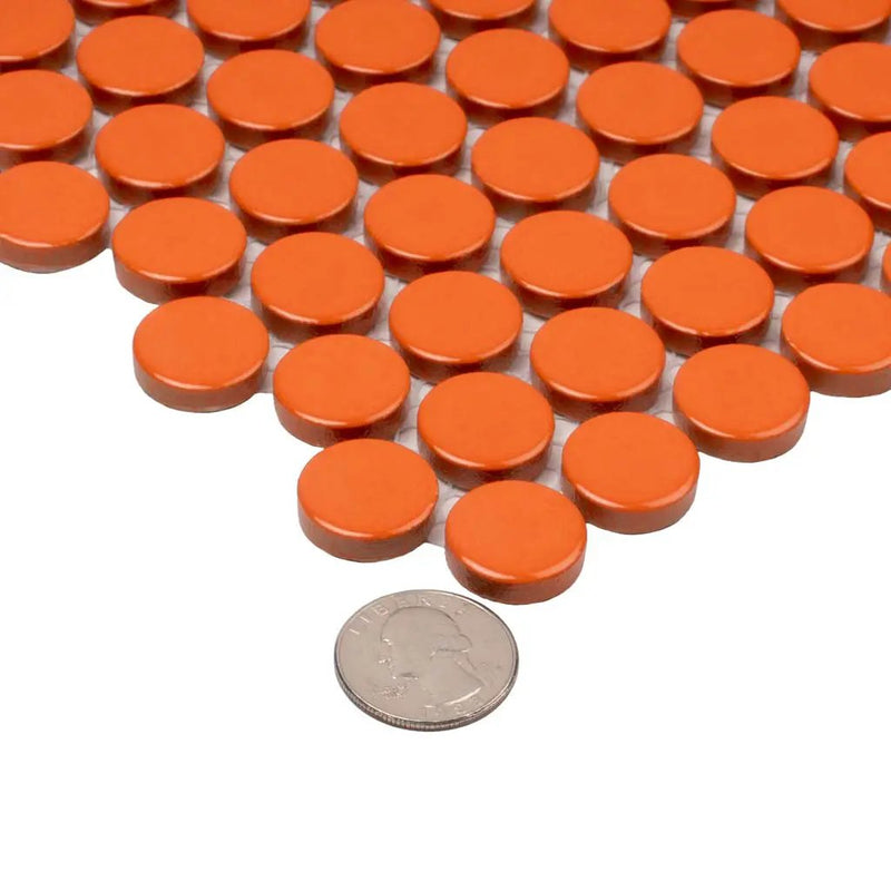 Orange 12x12 Glossy Penny Round Porcelain Mosaic Tile (10 pack, 9.87 sq ft/case) by Apollo Tile