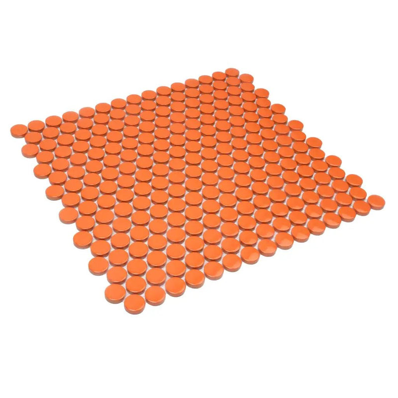 Orange 12x12 Glossy Penny Round Porcelain Mosaic Tile (10 pack, 9.87 sq ft/case) by Apollo Tile