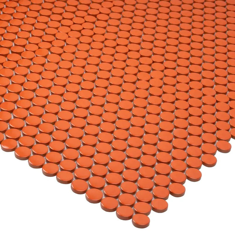 Orange 12x12 Glossy Penny Round Porcelain Mosaic Tile (10 pack, 9.87 sq ft/case) by Apollo Tile