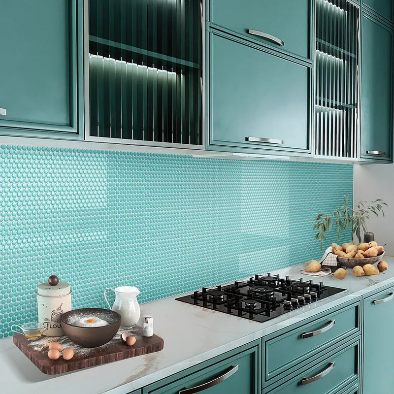 Turquoise 12x12 Glossy Penny Round Porcelain Mosaic Tile (10 pack, 9.87 sq ft/case) by Apollo Tile