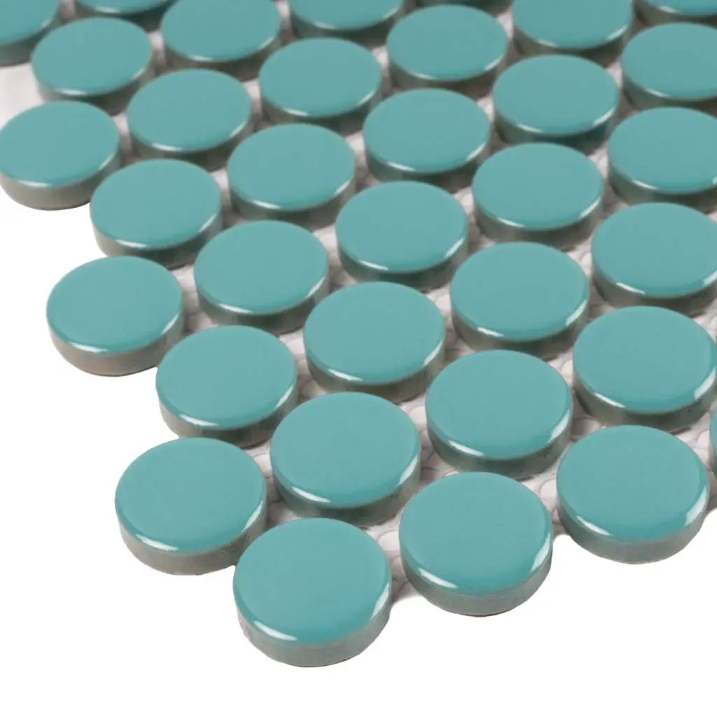 Turquoise 12x12 Glossy Penny Round Porcelain Mosaic Tile (10 pack, 9.87 sq ft/case) by Apollo Tile