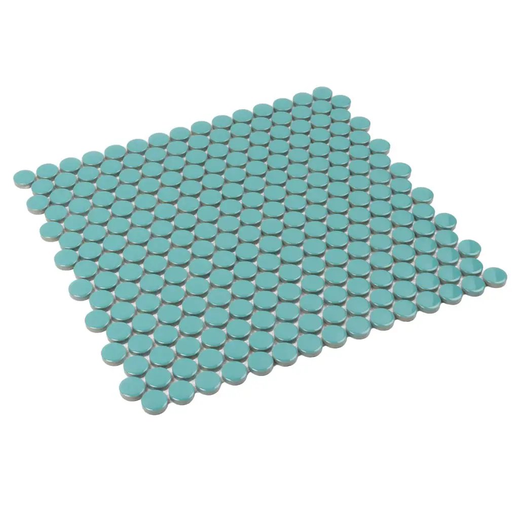 Turquoise 12x12 Glossy Penny Round Porcelain Mosaic Tile (10 pack, 9.87 sq ft/case) by Apollo Tile