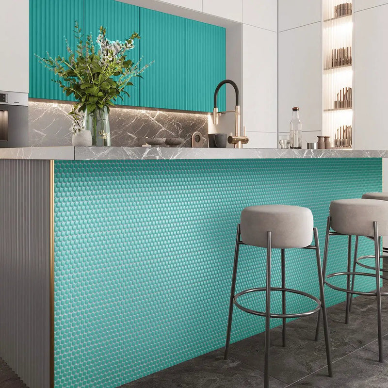 Turquoise 12x12 Glossy Penny Round Porcelain Mosaic Tile (10 pack, 9.87 sq ft/case) by Apollo Tile
