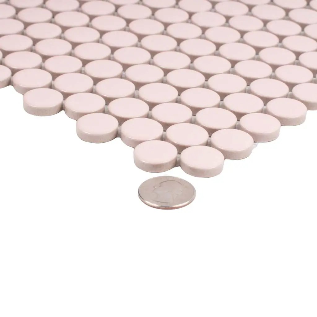Nude Pink 12x12 Glossy Penny Round Porcelain Mosaic Tile (10 pack, 9.87 sq ft/case) by Apollo Tile