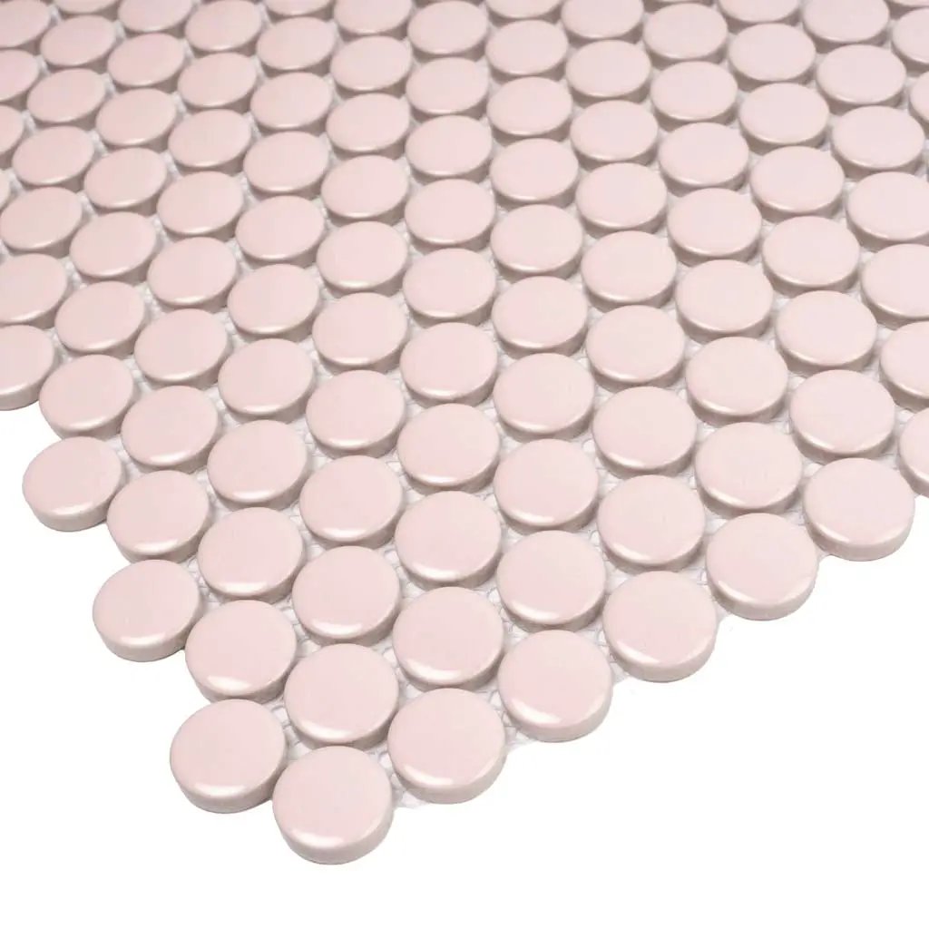 Nude Pink 12x12 Glossy Penny Round Porcelain Mosaic Tile (10 pack, 9.87 sq ft/case) by Apollo Tile