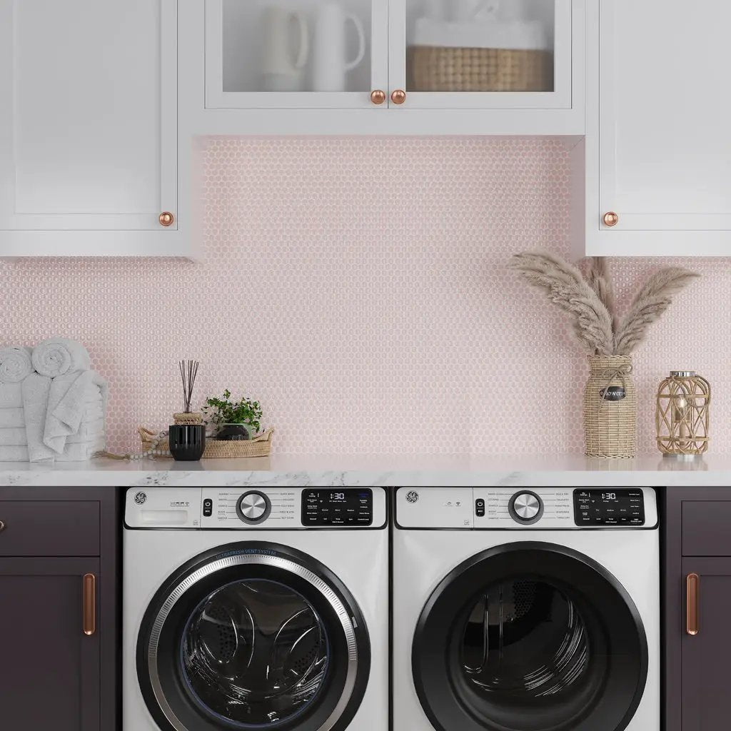 Nude Pink 12x12 Glossy Penny Round Porcelain Mosaic Tile (10 pack, 9.87 sq ft/case) by Apollo Tile