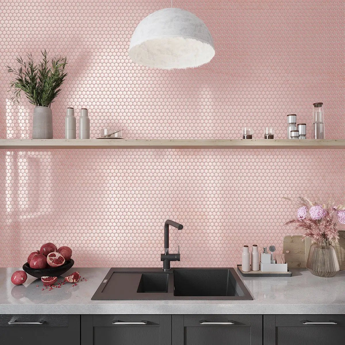 Nude Pink 12x12 Glossy Penny Round Porcelain Mosaic Tile (10 pack, 9.87 sq ft/case) by Apollo Tile