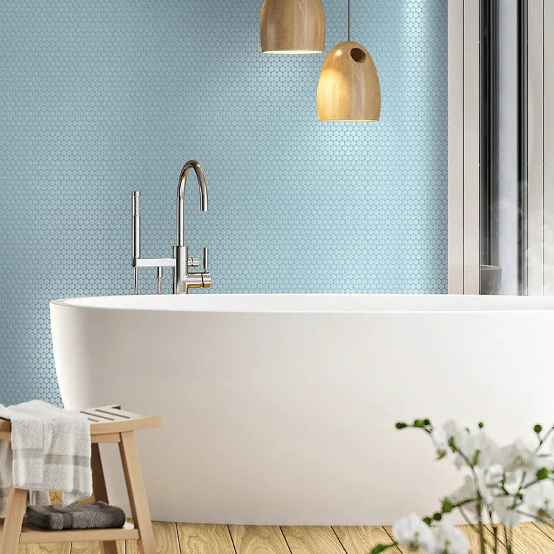 Cyan Blue 12x12 Matte Penny Round Porcelain Mosaic Tile (10 pack, 9.87 sq ft/case) by Apollo Tile