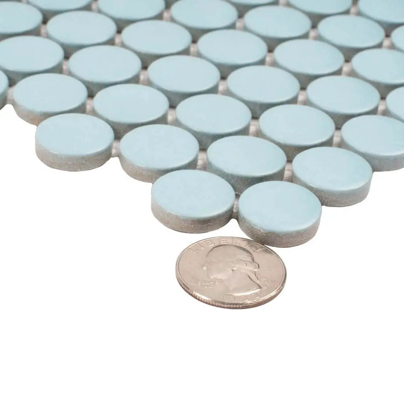 Cyan Blue 12x12 Matte Penny Round Porcelain Mosaic Tile (10 pack, 9.87 sq ft/case) by Apollo Tile