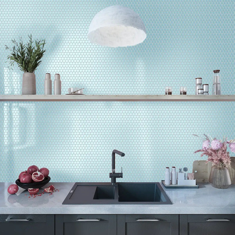 Cyan Blue 12x12 Matte Penny Round Porcelain Mosaic Tile (10 pack, 9.87 sq ft/case) by Apollo Tile