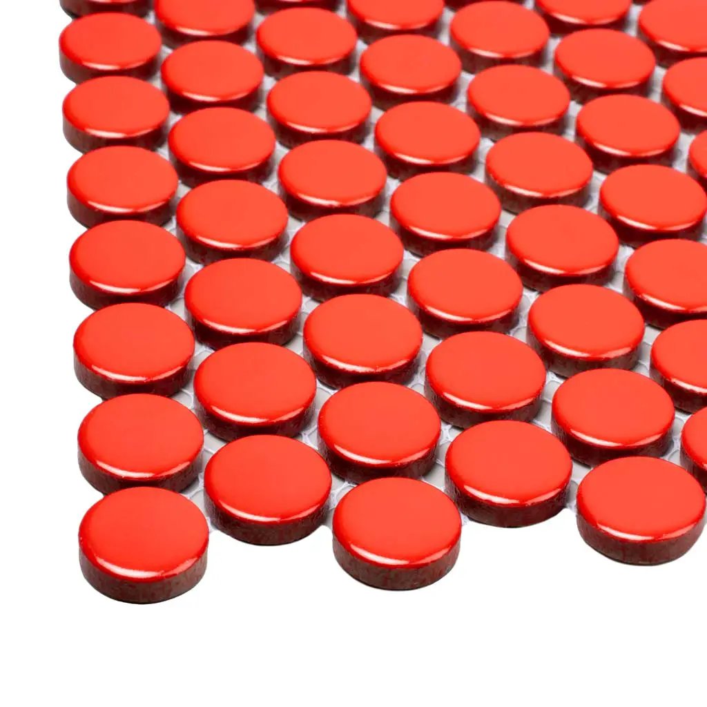 Red 12x12 Glossy Penny Round Porcelain Mosaic Tile (10 pack, 9.87 sq ft/case) by Apollo Tile