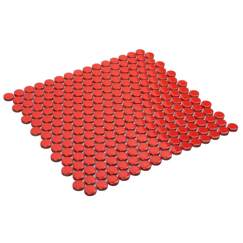 Red 12x12 Glossy Penny Round Porcelain Mosaic Tile (10 pack, 9.87 sq ft/case) by Apollo Tile
