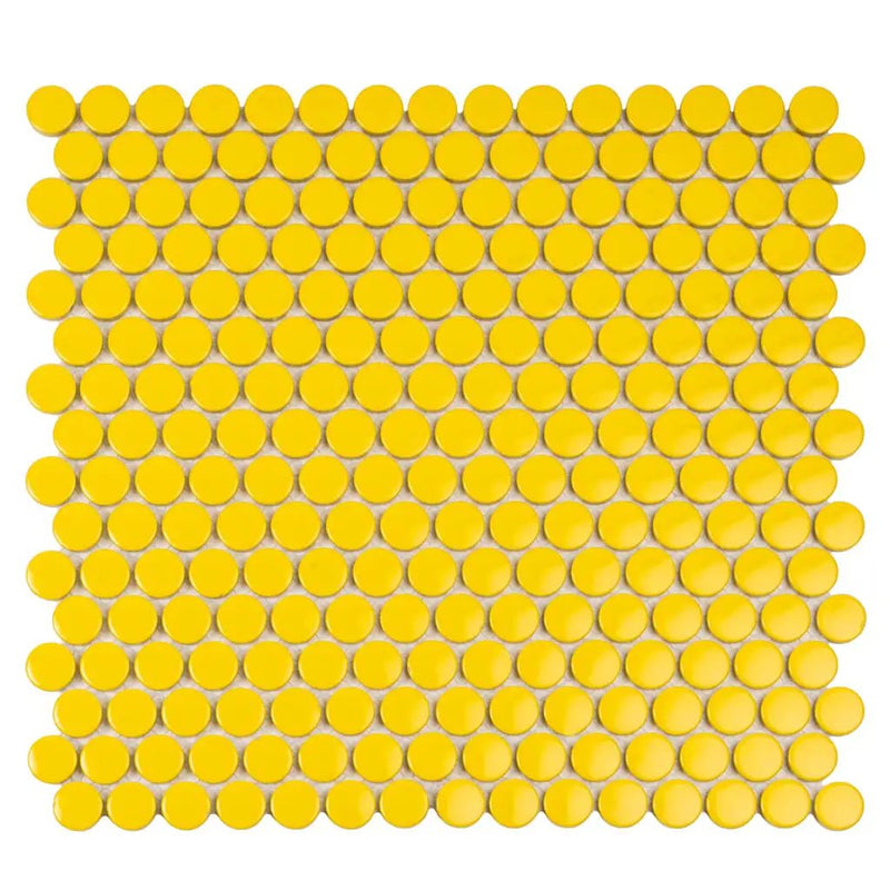 Yellow 12x12 Glossy Penny Round Porcelain Mosaic Tile (10 pack, 9.87 sq ft/case) by Apollo Tile