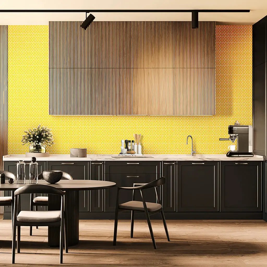 Yellow 12x12 Glossy Penny Round Porcelain Mosaic Tile (10 pack, 9.87 sq ft/case) by Apollo Tile