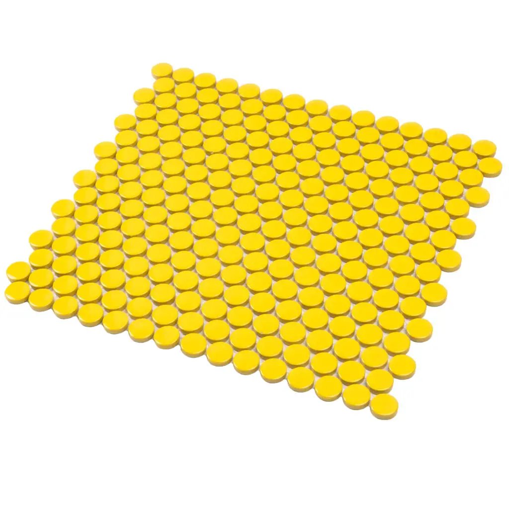 Yellow 12x12 Glossy Penny Round Porcelain Mosaic Tile (10 pack, 9.87 sq ft/case) by Apollo Tile