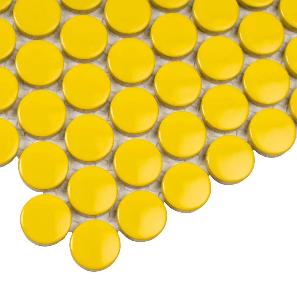 Yellow 12x12 Glossy Penny Round Porcelain Mosaic Tile (10 pack, 9.87 sq ft/case) by Apollo Tile