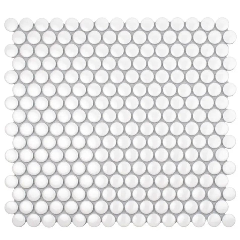 Cotton White 12x12 Glossy Penny Round Porcelain Mosaic Tile (10 pack, 9.87 sq ft/case) by Apollo Tile