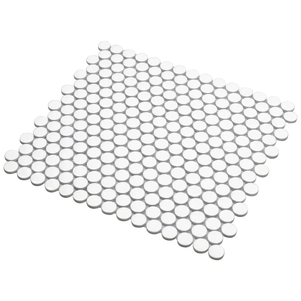 Cotton White 12x12 Glossy Penny Round Porcelain Mosaic Tile (10 pack, 9.87 sq ft/case) by Apollo Tile