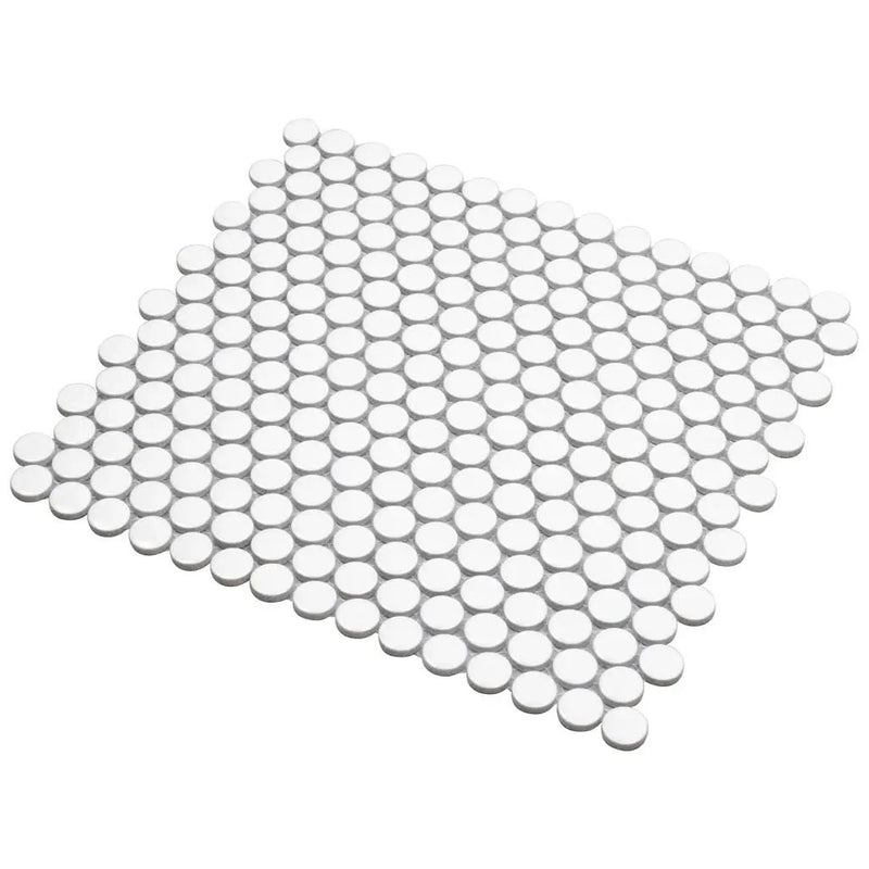 Cotton White 12x12 Glossy Penny Round Porcelain Mosaic Tile (10 pack, 9.87 sq ft/case) by Apollo Tile