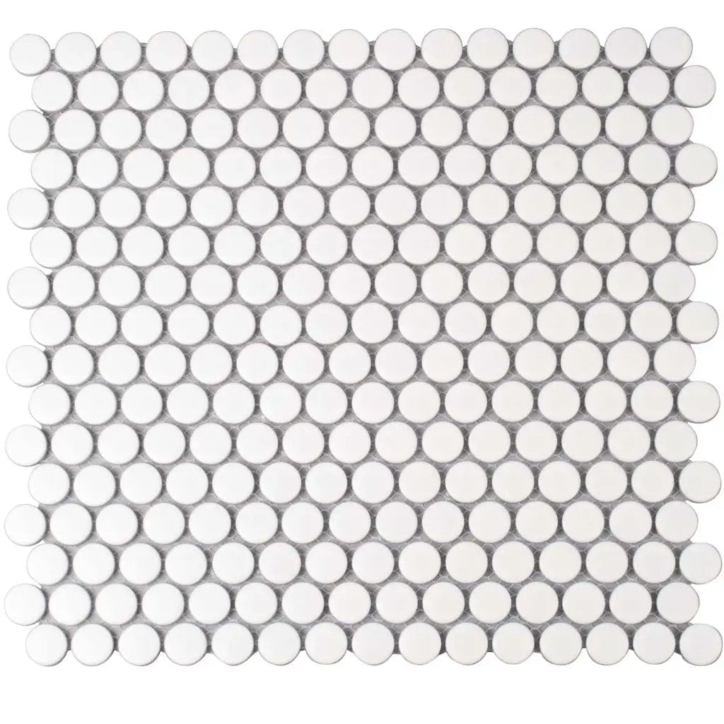 Pearl White 12x12 Matte Penny Round Porcelain Mosaic Tile (10 pack, 9.87 sq ft/case) by Apollo Tile