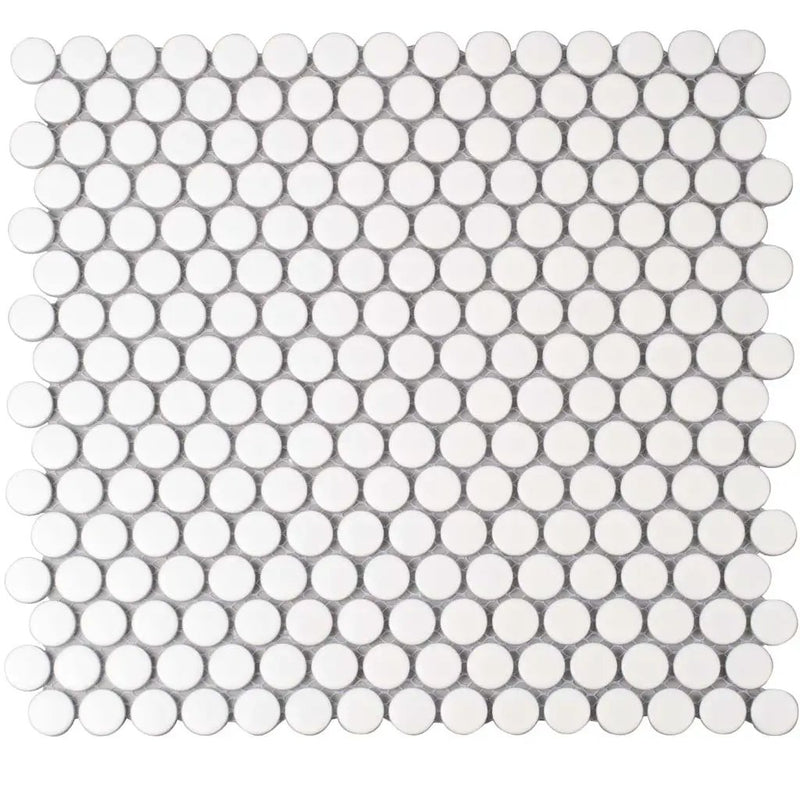 Pearl White 12x12 Matte Penny Round Porcelain Mosaic Tile (10 pack, 9.87 sq ft/case) by Apollo Tile
