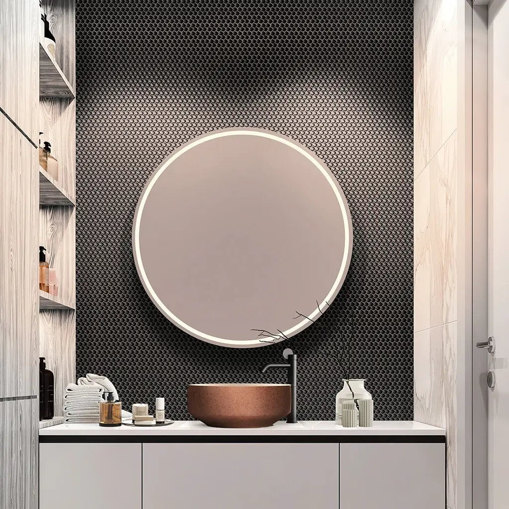 Black 12x12 Glossy Penny Round Porcelain Mosaic Tile (10 pack, 9.87 sq ft/case) by Apollo Tile