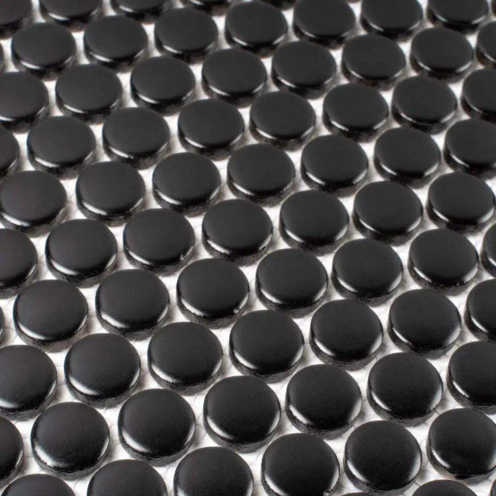 Black 12x12 Glossy Penny Round Porcelain Mosaic Tile (10 pack, 9.87 sq ft/case) by Apollo Tile