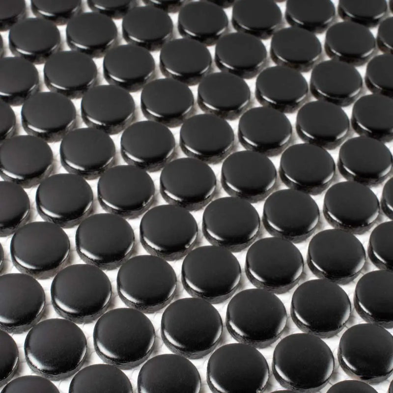 Black 12x12 Glossy Penny Round Porcelain Mosaic Tile (10 pack, 9.87 sq ft/case) by Apollo Tile