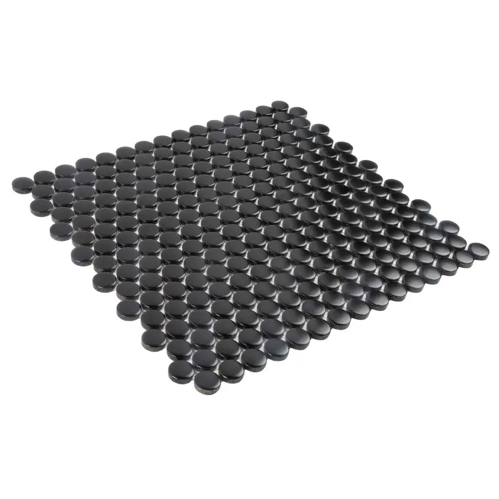 Black 12x12 Glossy Penny Round Porcelain Mosaic Tile (10 pack, 9.87 sq ft/case) by Apollo Tile
