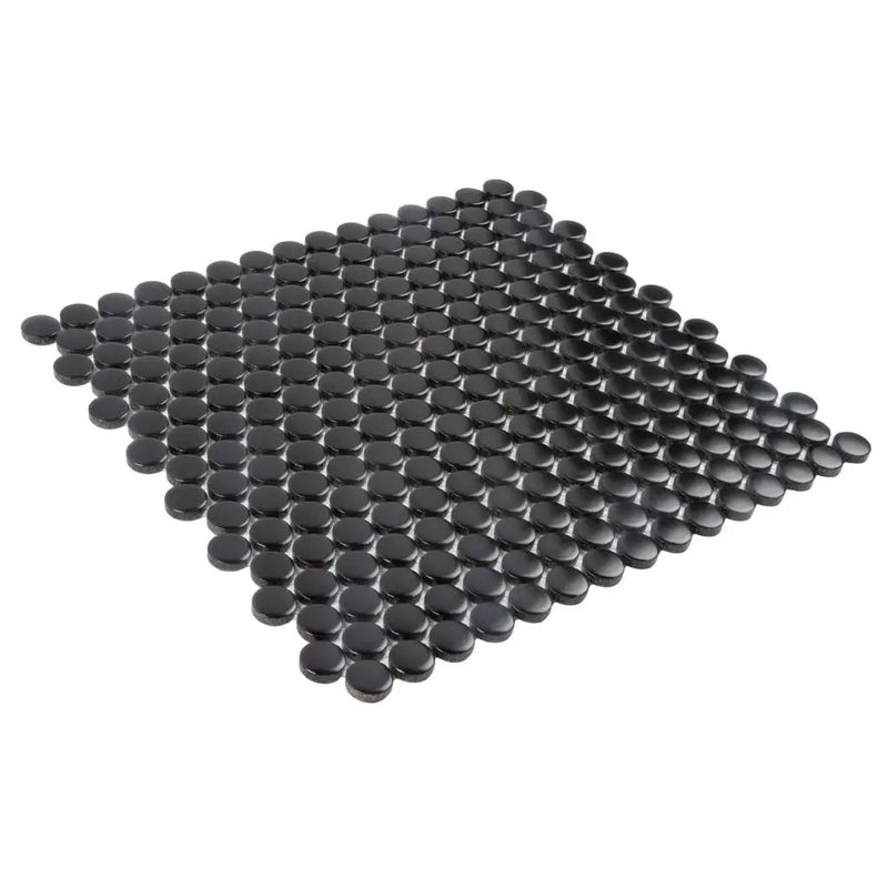 Black 12x12 Glossy Penny Round Porcelain Mosaic Tile (10 pack, 9.87 sq ft/case) by Apollo Tile