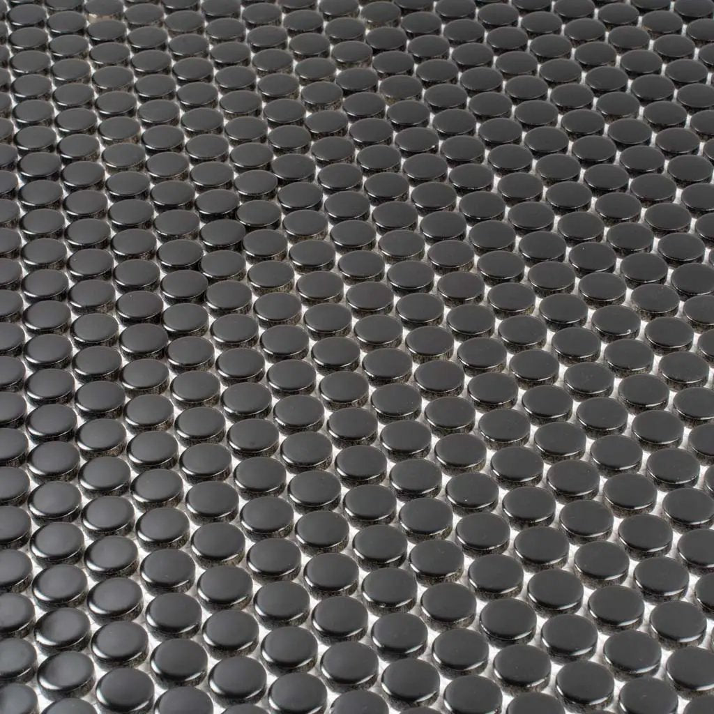 Black 12x12 Glossy Penny Round Porcelain Mosaic Tile (10 pack, 9.87 sq ft/case) by Apollo Tile