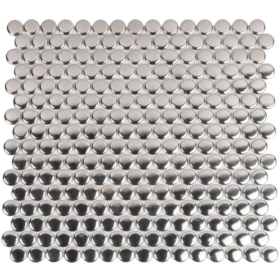 Metallic Silver 12x12 Glossy Penny Round Porcelain Mosaic Tile (10 pack, 9.87 sq ft/case) by Apollo Tile