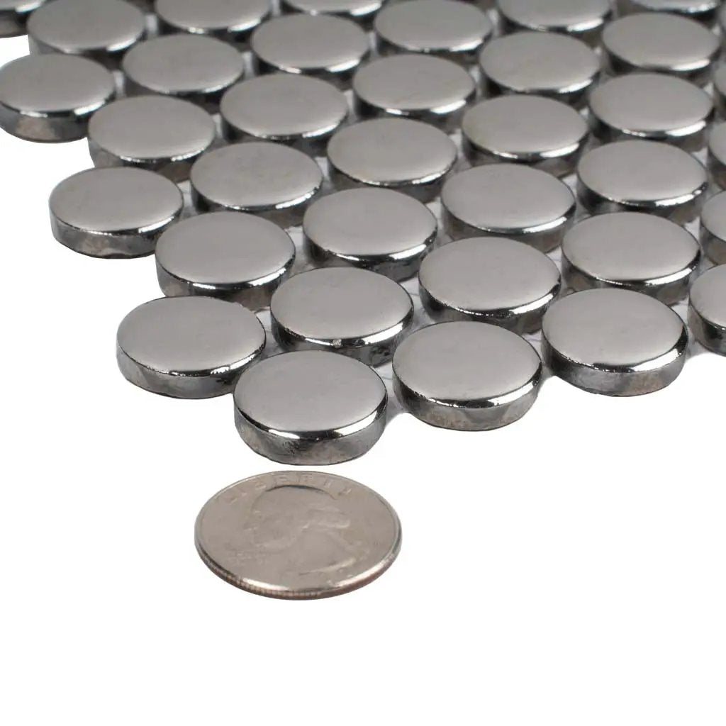 Metallic Silver 12x12 Glossy Penny Round Porcelain Mosaic Tile (10 pack, 9.87 sq ft/case) by Apollo Tile