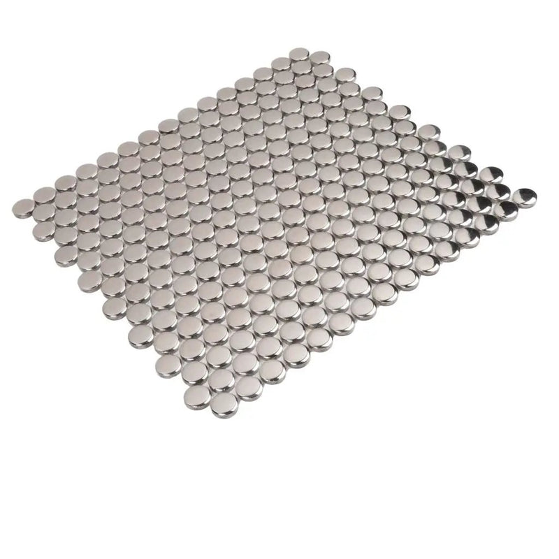 Metallic Silver 12x12 Glossy Penny Round Porcelain Mosaic Tile (10 pack, 9.87 sq ft/case) by Apollo Tile