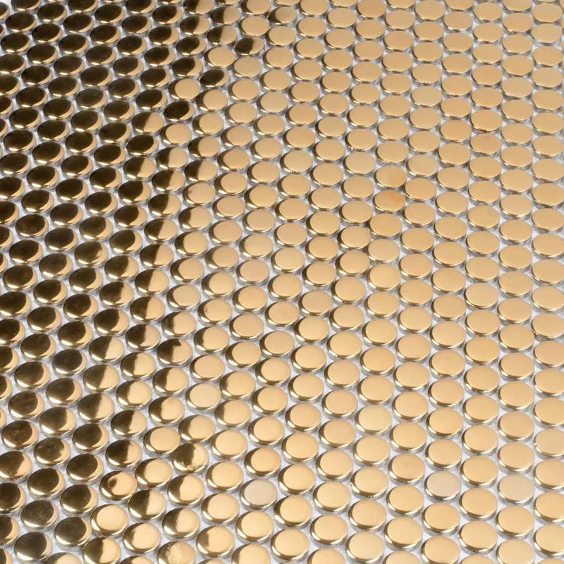 Gold 12x12 Glossy Penny Round Porcelain Mosaic Tile (10 pack, 9.87 sq ft/case) by Apollo Tile