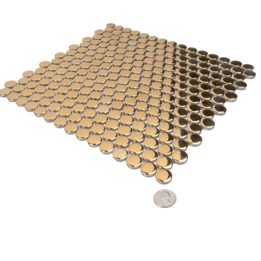 Gold 12x12 Glossy Penny Round Porcelain Mosaic Tile (10 pack, 9.87 sq ft/case) by Apollo Tile
