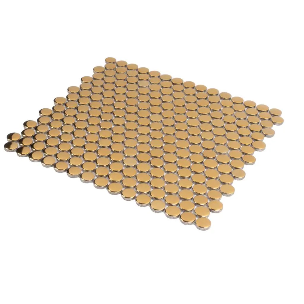 Gold 12x12 Glossy Penny Round Porcelain Mosaic Tile (10 pack, 9.87 sq ft/case) by Apollo Tile