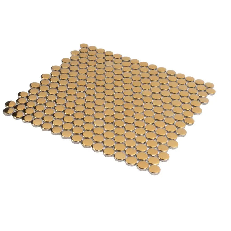 Gold 12x12 Glossy Penny Round Porcelain Mosaic Tile (10 pack, 9.87 sq ft/case) by Apollo Tile