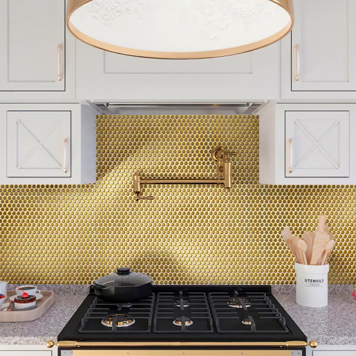 Gold 12x12 Glossy Penny Round Porcelain Mosaic Tile (10 pack, 9.87 sq ft/case) by Apollo Tile