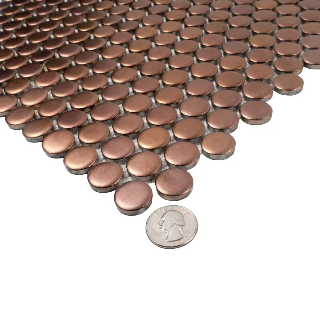 Copper Gold 12x12 Matte Penny Round Porcelain Mosaic Tile (10 pack, 9.87 sq ft/case) by Apollo Tile
