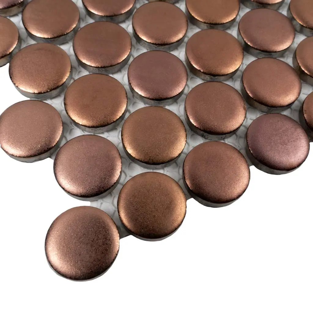 Copper Gold 12x12 Matte Penny Round Porcelain Mosaic Tile (10 pack, 9.87 sq ft/case) by Apollo Tile