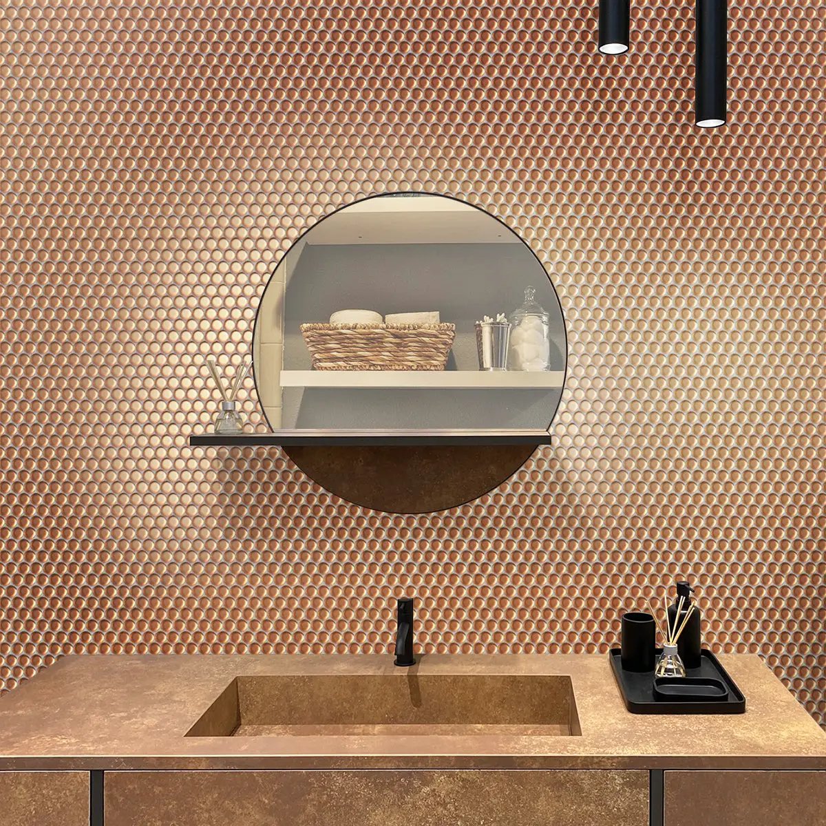 Copper Gold 12x12 Matte Penny Round Porcelain Mosaic Tile (10 pack, 9.87 sq ft/case) by Apollo Tile