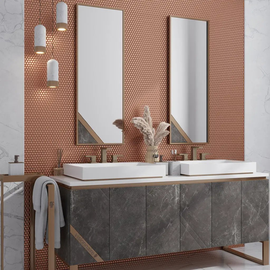 Copper Gold 12x12 Matte Penny Round Porcelain Mosaic Tile (10 pack, 9.87 sq ft/case) by Apollo Tile