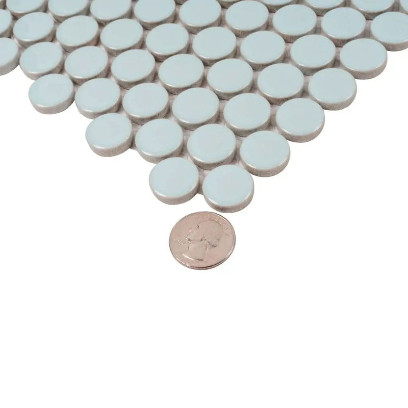 Light Turquoise 12x12 Glossy Penny Round Porcelain Mosaic Tile (10 pack, 9.87 sq ft/case) by Apollo Tile