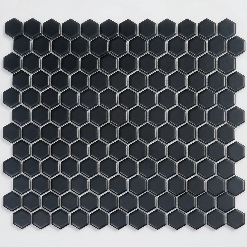 Black 10x12 Matte Hexagon Porcelain Mosaic Tile (10 pack, 8.36 sq ft/case) by Apollo Tile