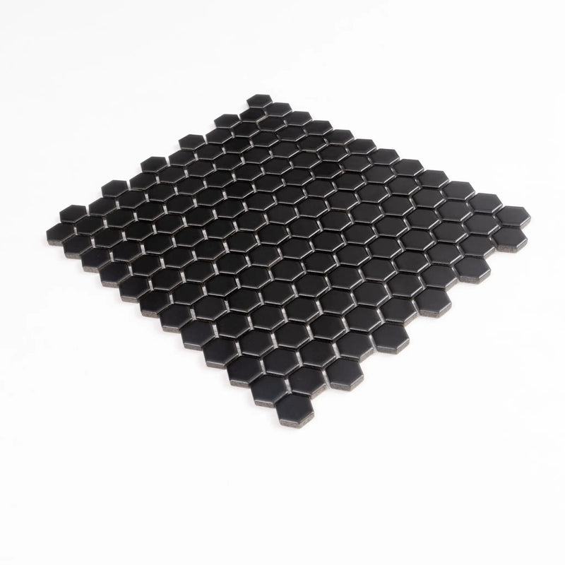 Black 10x12 Matte Hexagon Porcelain Mosaic Tile (10 pack, 8.36 sq ft/case) by Apollo Tile
