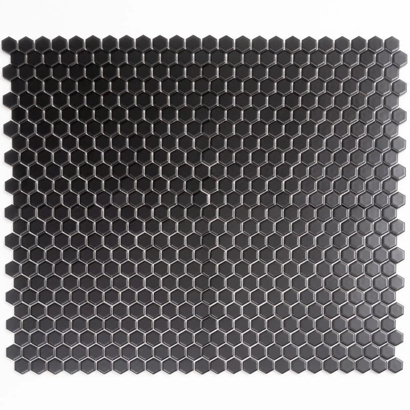 Black 10x12 Matte Hexagon Porcelain Mosaic Tile (10 pack, 8.36 sq ft/case) by Apollo Tile