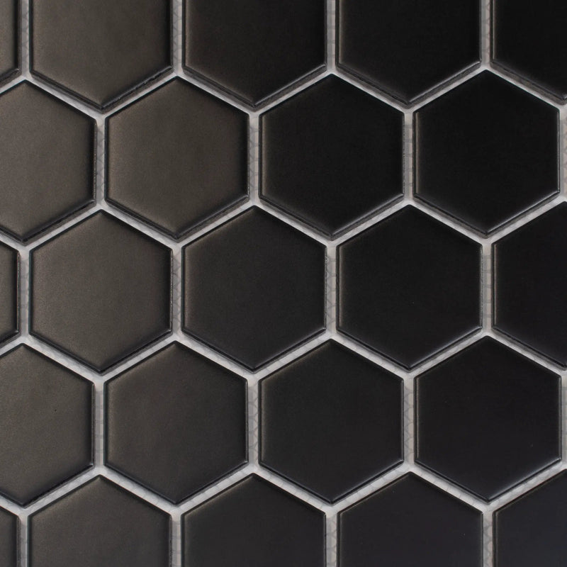 Black 11x11 Matte Hexagon Porcelain Mosaic Tile (10 pack, 8.25 sq ft/case) by Apollo Tile